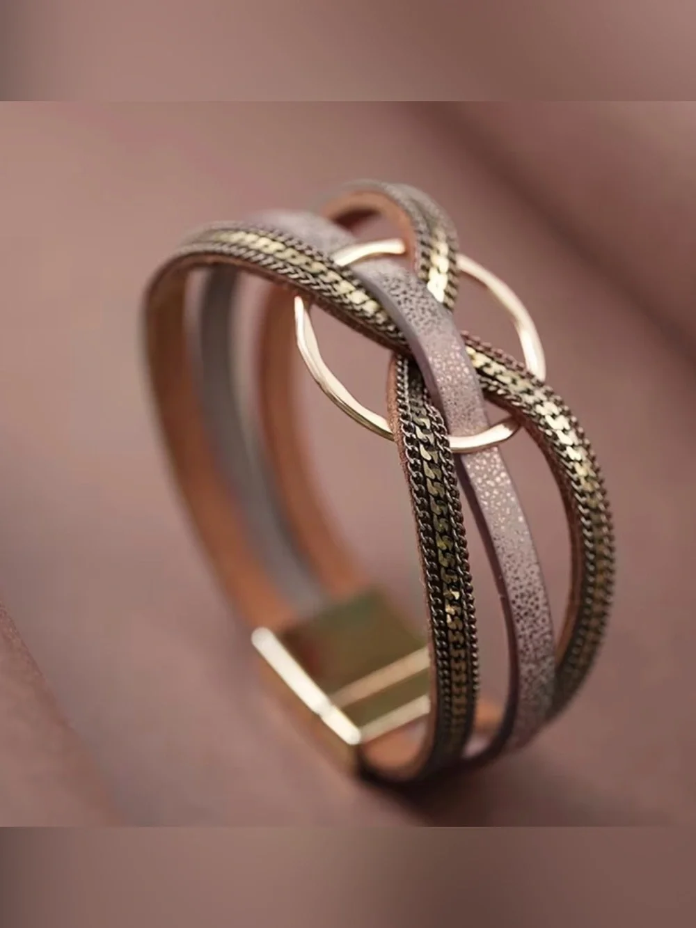 Western Rose Gold and Blush Multi-Strand PU Leather Bracelet